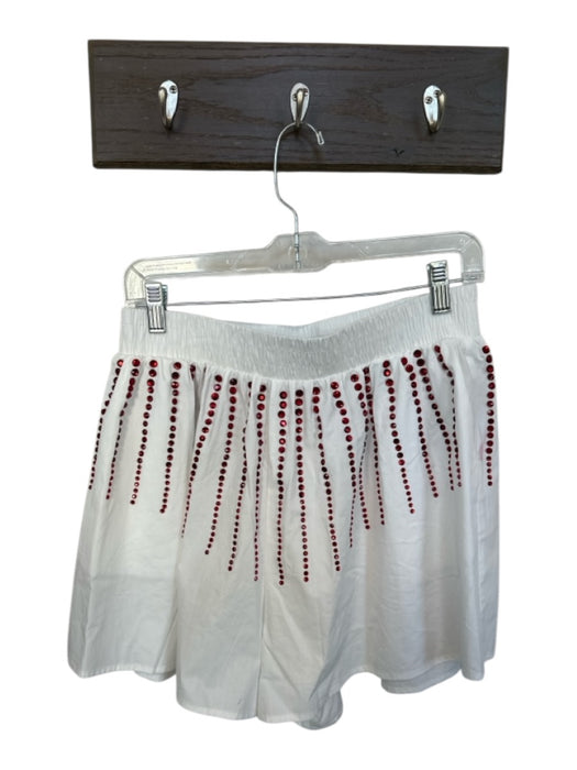 Queen of Sparkles Size M White & Red Cotton High Waist Studded Shorts White & Red / M