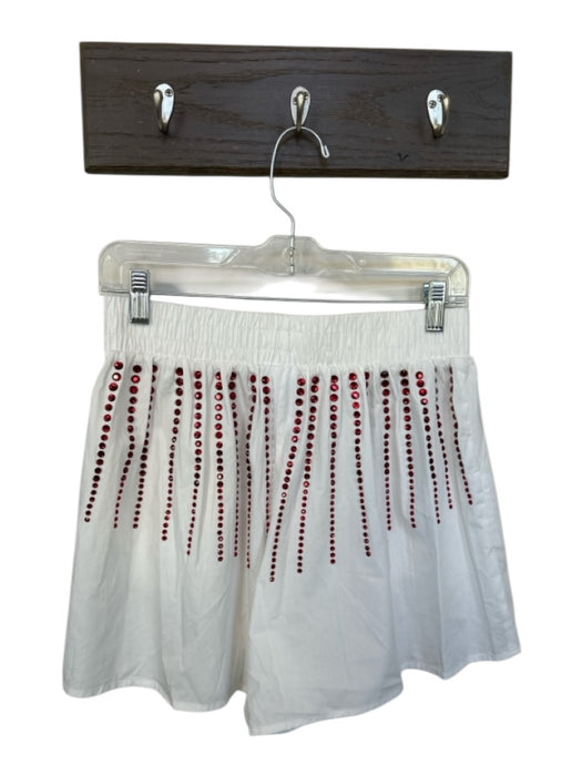 Queen of Sparkles Size S White & Red Cotton High Waist Studded Shorts White & Red / S