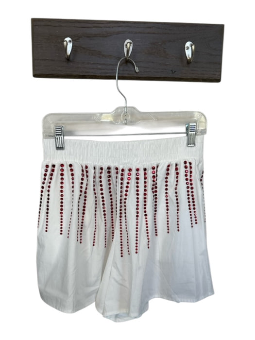 Queen of Sparkles Size S White & Red Cotton High Waist Studded Shorts White & Red / S