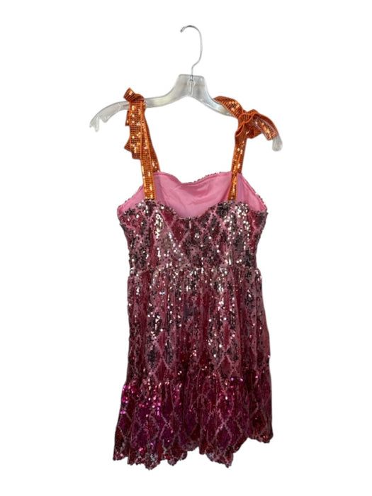 Queen of Sparkles Size S Pink & Orange Sequins Tie Straps Back Zip Short Dress Pink & Orange / S