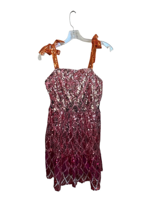 Queen of Sparkles Size S Pink & Orange Sequins Tie Straps Back Zip Short Dress Pink & Orange / S
