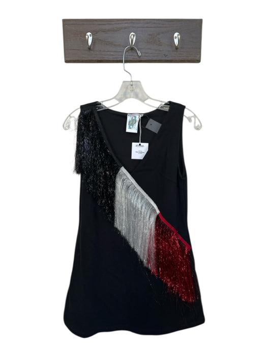 Queen of Sparkles Size XS Black & Red Cotton Blend Sleeveless Fringe Dress Black & Red / XS