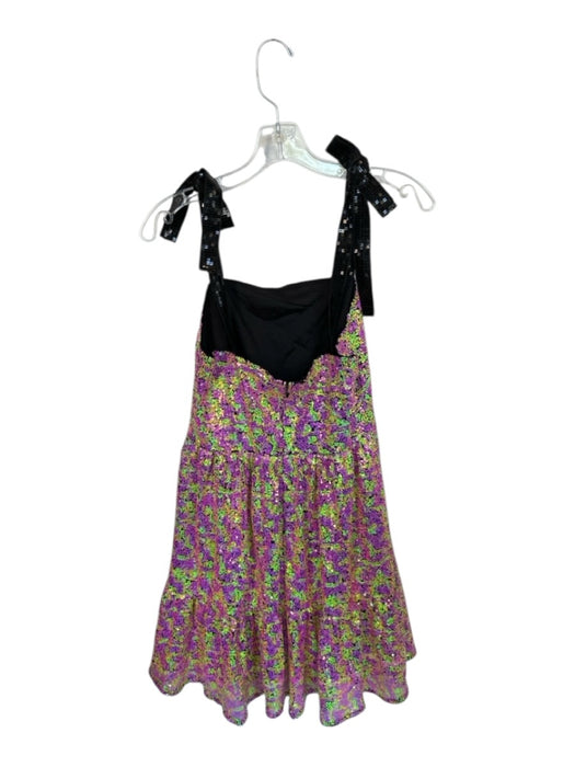 Queen of Sparkles Size XS Purple & Lime Sequins Tie Straps Back Zip Short Dress Purple & Lime / XS