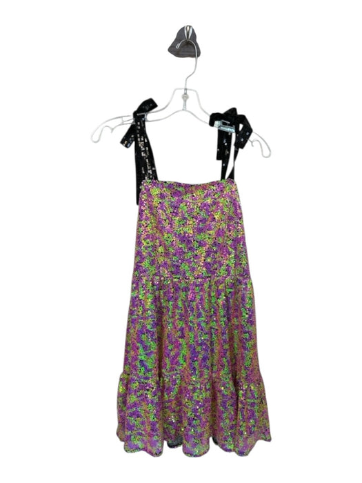 Queen of Sparkles Size XS Purple & Lime Sequins Tie Straps Back Zip Short Dress Purple & Lime / XS