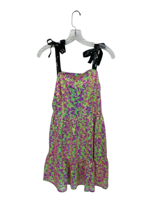 Queen of Sparkles Size S Purple & Lime Sequins Tie Straps Back Zip Short Dress Purple & Lime / S