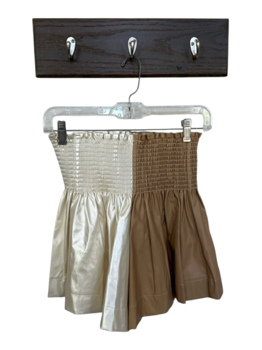 Queen of Sparkles Size S Tan & Pearl Polyester Smocked Color Block Mini Skort Tan & Pearl / S