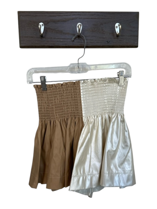 Queen of Sparkles Size S Tan & Pearl Polyester Smocked Color Block Mini Skort Tan & Pearl / S