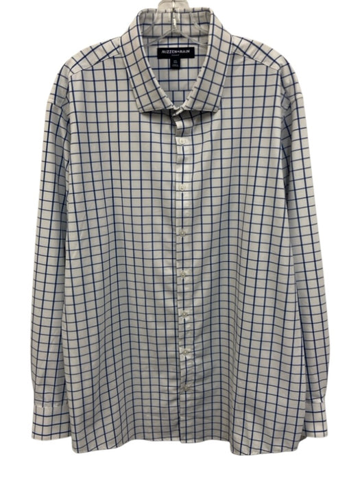 Mizzen + Main Size XXL White & Blue Polyester Grid Button Down Long Sleeve Shirt White & Blue / XXL