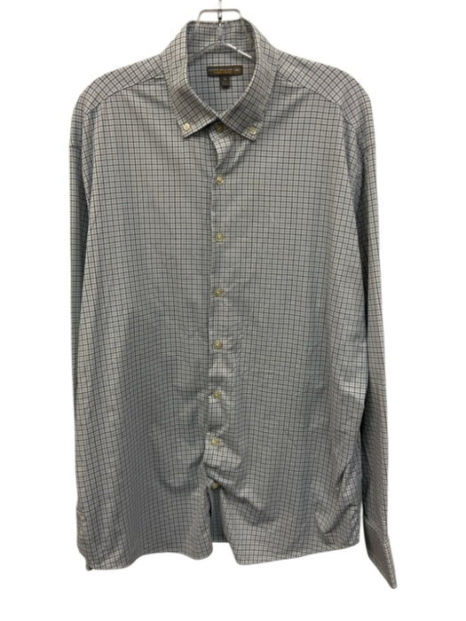 Peter Millar Size XL Blue & White Nylon Plaid Button Down Long Sleeve Shirt Blue & White / XL