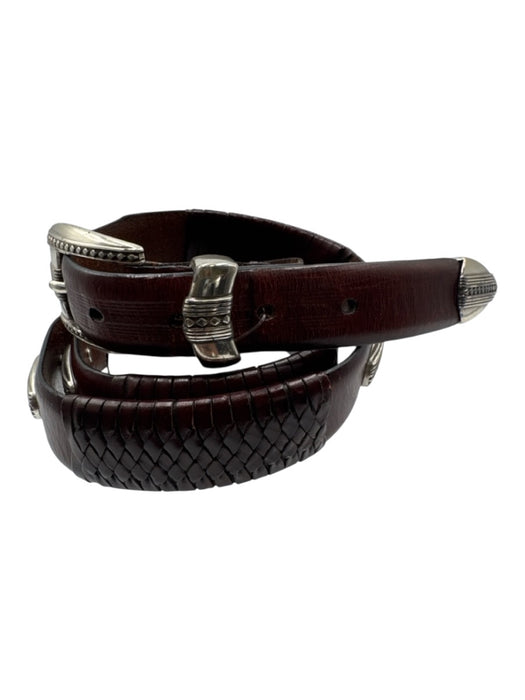 Brighton Brown & Silver Leather Solid Silver hardware Men's Belt Brown & Silver