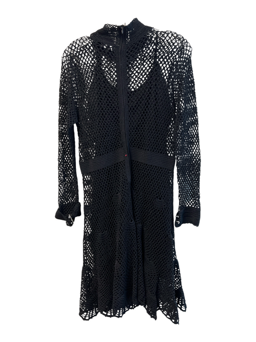 Betsey Johnson Size Large Black Crochet Slip Incld Long Sleeve Back Zip Dress Black / Large