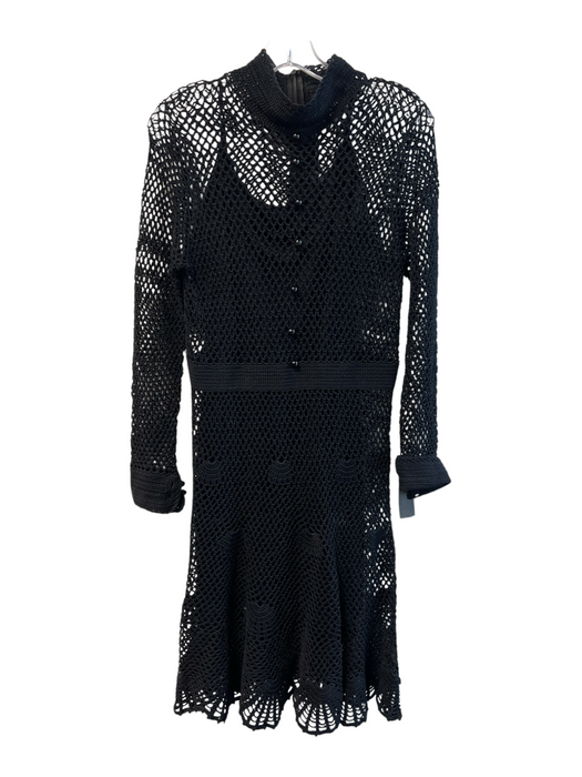 Betsey Johnson Size Large Black Crochet Slip Incld Long Sleeve Back Zip Dress Black / Large
