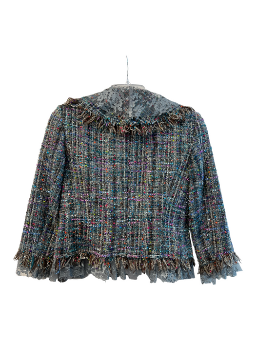 Alberto Makali Size Est XS Blue & Multi Viscose Blend Lace Accents Fringe Blazer Blue & Multi / Est XS