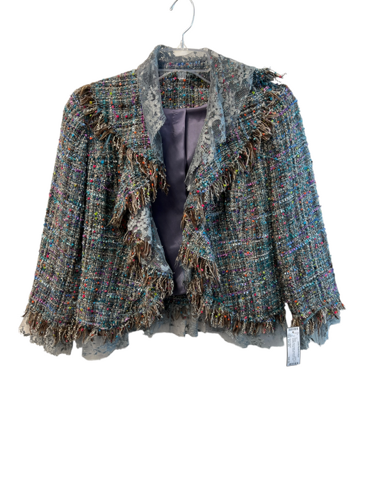 Alberto Makali Size Est XS Blue & Multi Viscose Blend Lace Accents Fringe Blazer Blue & Multi / Est XS