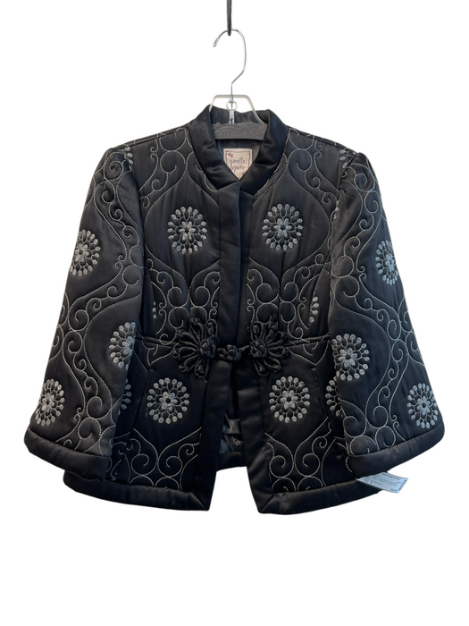 Nanette Lepore Size 6 Black Acetate Blend Embroidered Design 3/4 Sleeve Jacket Black / 6