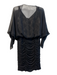 Kay Unger Size 8 Black Silk Sheer Overlay Back Zip & button Ruched Knee Dress Black / 8