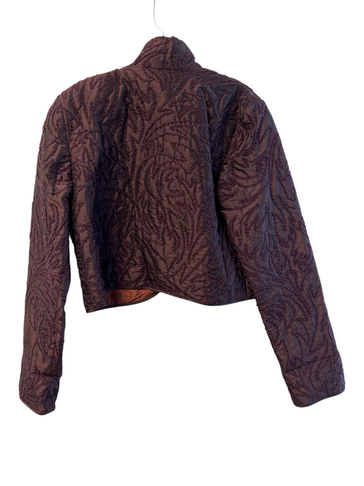 Linda Allard Ellen Tracy Size 10P Eggplant Silk Open Front Textured Short Jacket Eggplant / 10P