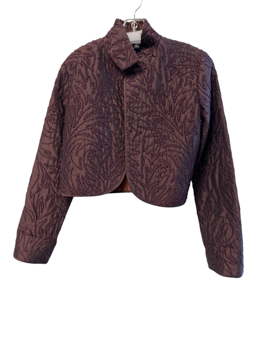 Linda Allard Ellen Tracy Size 10P Eggplant Silk Open Front Textured Short Jacket Eggplant / 10P