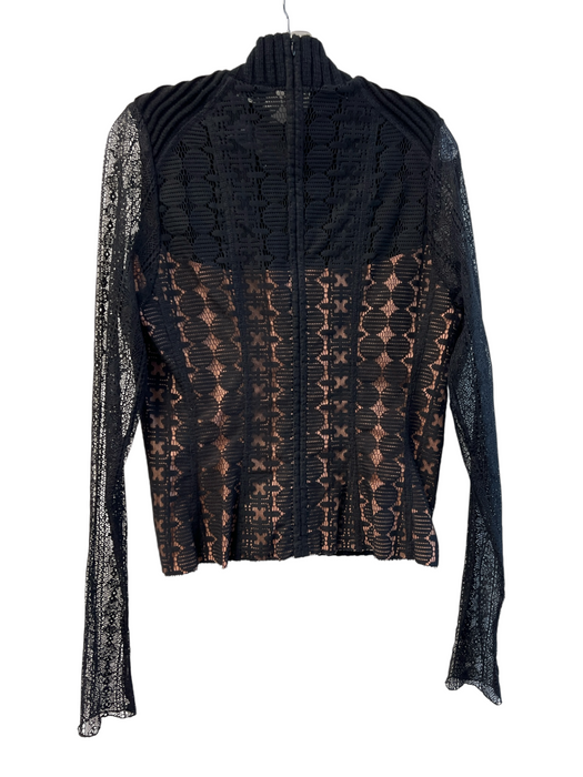 Byron Lars Size 8 Black Acrylic Sheer Long Sleeve Back Zip Cable Knit Top Black / 8