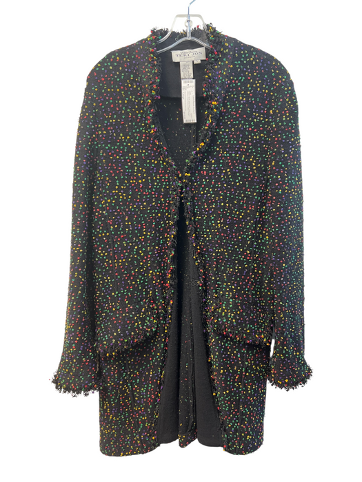 Rickie Freeman for Teri Jon Size Large Black & Multi Wool Blend Dotted Coat Black & Multi / Large