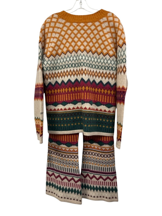 Skhoop Size M/L Cream, Orange, Multi Wool Blend Knit Fair Isle Sweater Set Cream, Orange, Multi / M/L