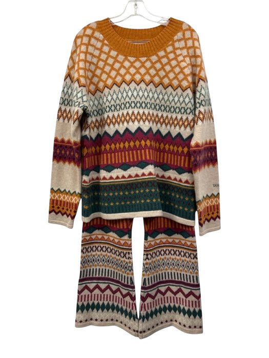 Skhoop Size M/L Cream, Orange, Multi Wool Blend Knit Fair Isle Sweater Set Cream, Orange, Multi / M/L