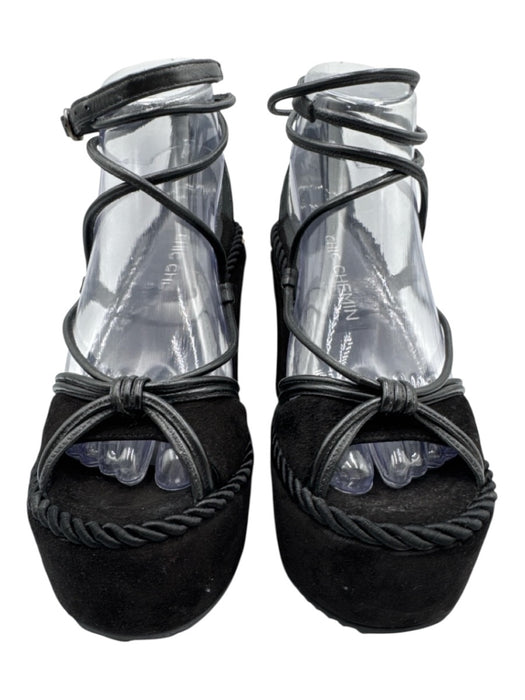 Chic Chemin Shoe Size 6 Black & Brown Leather Wicker Platform Sandals Black & Brown / 6