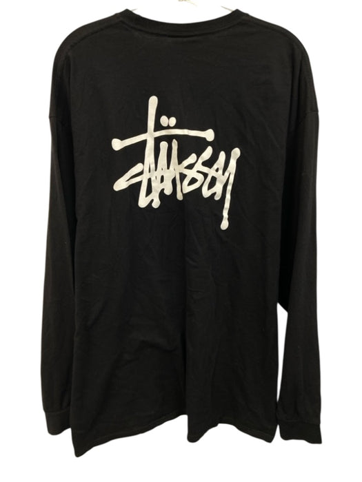 Stussy Size XXL Black & White Cotton Blend logo T shirt Crew Long Sleeve Shirt Black & White / XXL