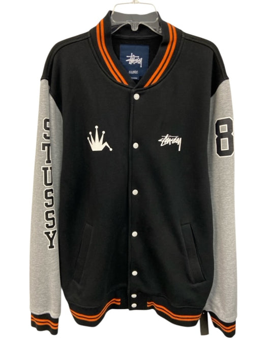 Stussy Size XXL Black & Gray Cotton Blend Varsity Bomber Men's Jacket Black & Gray / XXL