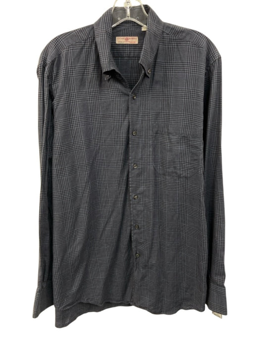 Luciano Barbera Size L Blue & Brown Cotton Plaid Button Down Long Sleeve Shirt Blue & Brown / L
