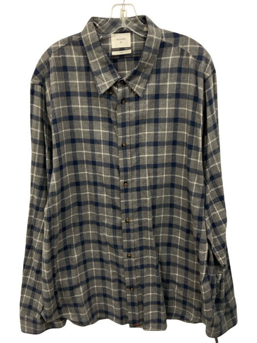 Billy Reid Size XL Blue, White & Gray Cotton Plaid Button Down Long Sleeve Shirt Blue, White & Gray / XL