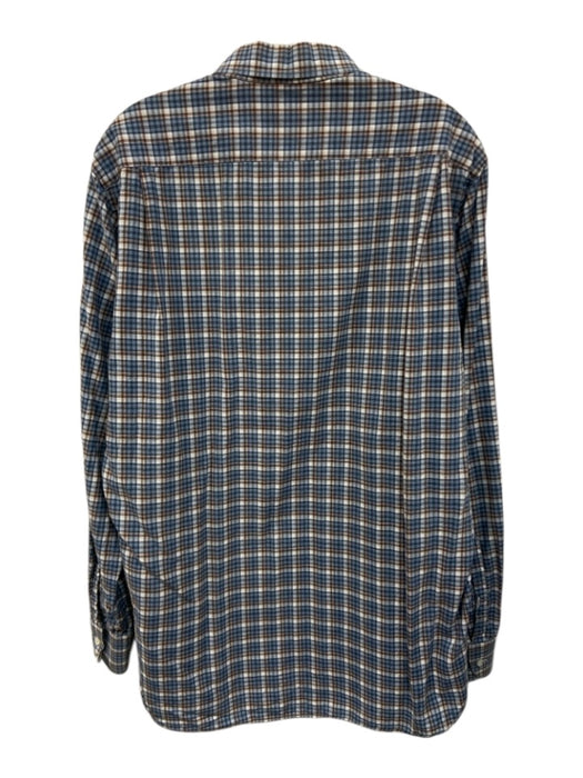 Luciano Barbera Size L Blue, Brown & White Cotton Plaid Men's Long Sleeve Shirt Blue, Brown & White / L
