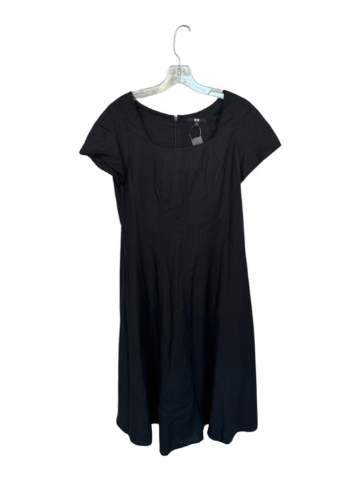 Uniqlo Size S Black Lyocell Short Sleeve Square Neck Pleated Midi Dress Black / S