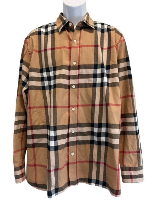 Burberry Size XXL Tan & Black Cotton Novacheck Button Up Men's Long Sleeve Shirt Tan & Black / XXL