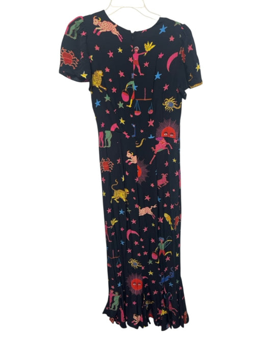 Rhode Size 6 Black & Multi Viscose Celestial Zodiac Print Short Sleeve Dress Black & Multi / 6