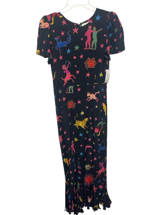 Rhode Size 6 Black & Multi Viscose Celestial Zodiac Print Short Sleeve Dress Black & Multi / 6