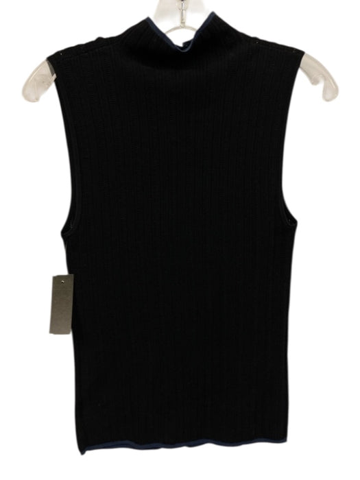 Theory Size S Black & Blue Viscose & Polyester Sleeveless Mock Neck Rib Knit Top Black & Blue / S