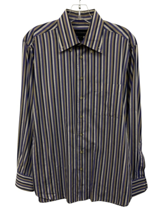 Scott Barber Size M Blue & Tan Cotton Striped Button Up Men's Long Sleeve Shirt Blue & Tan / M