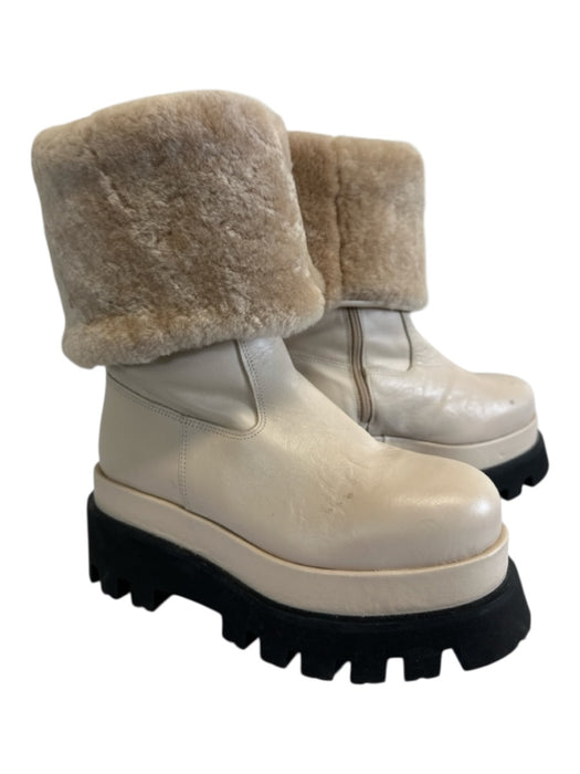 Paloma Barcelo Shoe Size 36 Beige & Black Leather Shearling Lined Platform Boots Beige & Black / 36