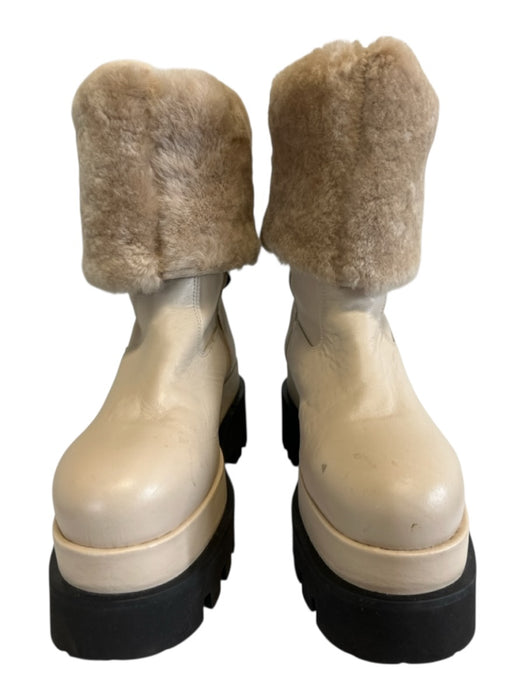 Paloma Barcelo Shoe Size 36 Beige & Black Leather Shearling Lined Platform Boots Beige & Black / 36