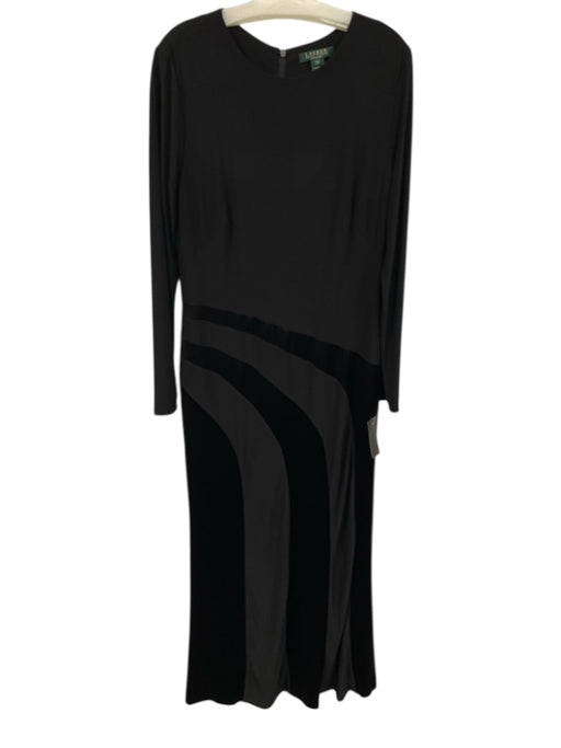 Lauren Ralph Lauren Evening Size 14 Black Polyester Blend Satin panel Maxi Dress Black / 14