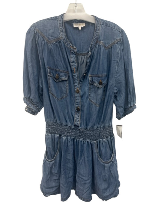 Ramy Brook Size L Medium Wash Tencel Chambray Denim 1/2 Balloon Sleeve Dress Medium Wash / L