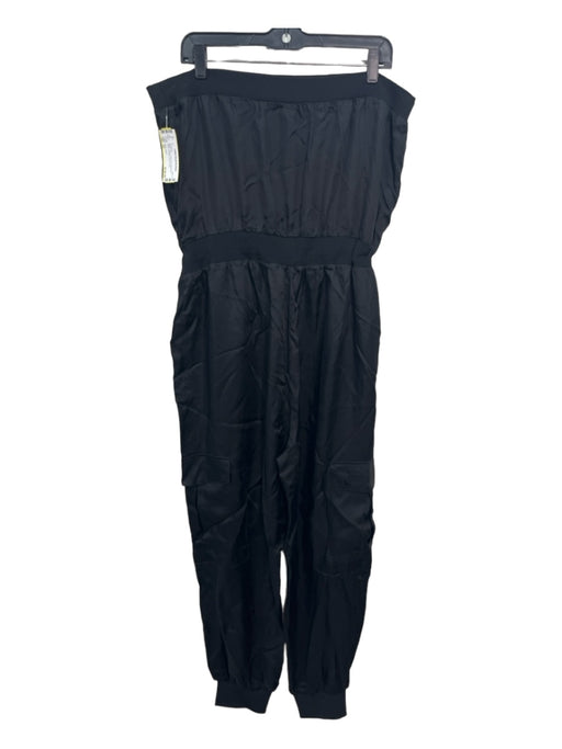 Cinq a Sept Size XL Black Cupro Tube Top Drawstring Waist Pockets Jumpsuit Black / XL