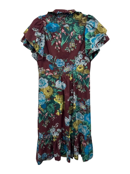 Tuckernuck Size M Red & Multi Cotton Button Front Ruffle Detail Dress Red & Multi / M