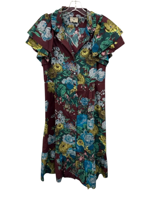 Tuckernuck Size M Red & Multi Cotton Button Front Ruffle Detail Dress Red & Multi / M