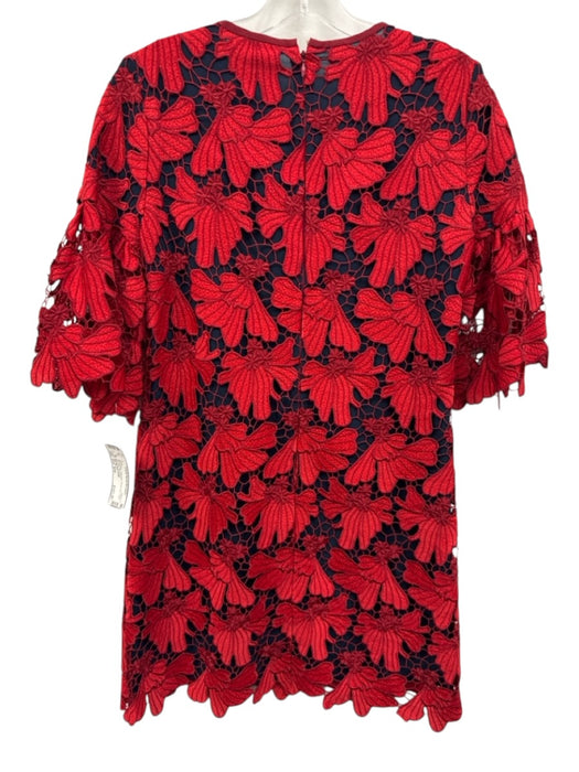 Tory Burch Size Est. S/M Red & Blue Polyester Floral Lace Back Zip Mini Dress Red & Blue / Est. S/M