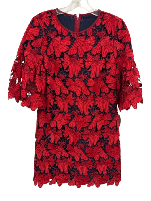 Tory Burch Size Est. S/M Red & Blue Polyester Floral Lace Back Zip Mini Dress Red & Blue / Est. S/M