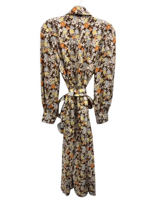 Tory Burch Size 6 Brown & Multi Silk Tie Belt Button Front Floral Print Dress Brown & Multi / 6