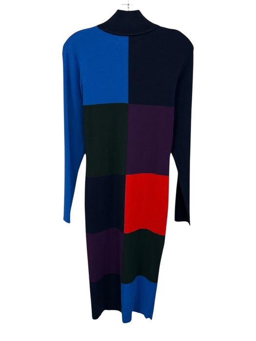 Tory Burch Size L Blue & Multi Viscose & Polyester Knit Colorblock Dress Blue & Multi / L