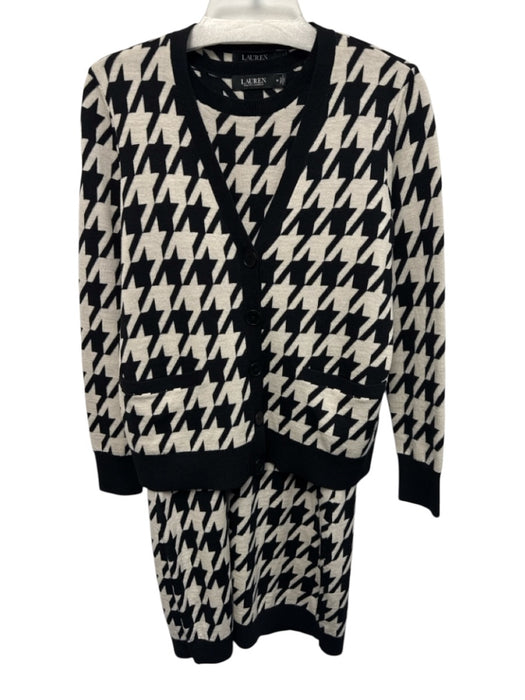 Lauren Ralph Lauren Size M Black & White Wool Houndstooth Sleeveless Sweater Set Black & White / M
